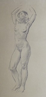 KAREL ŠPILLAR (1871-1939) - DÍVČÍ AKT S RUKAMA NAD HLAVOU - VĚTŠÍ ROZMĚR