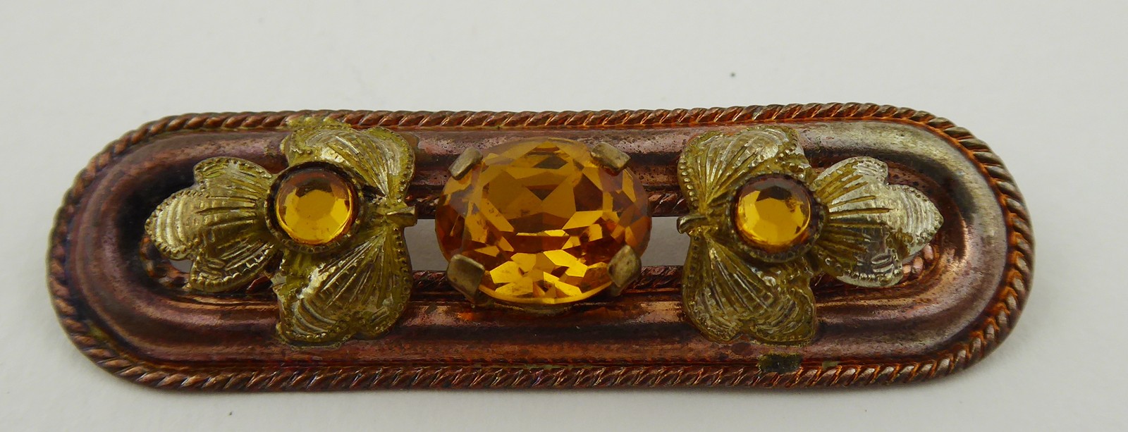 BROŽ S JANTAROVĚ ŽLUTÝMI SKLENĚNÝMI KAMÍNKY