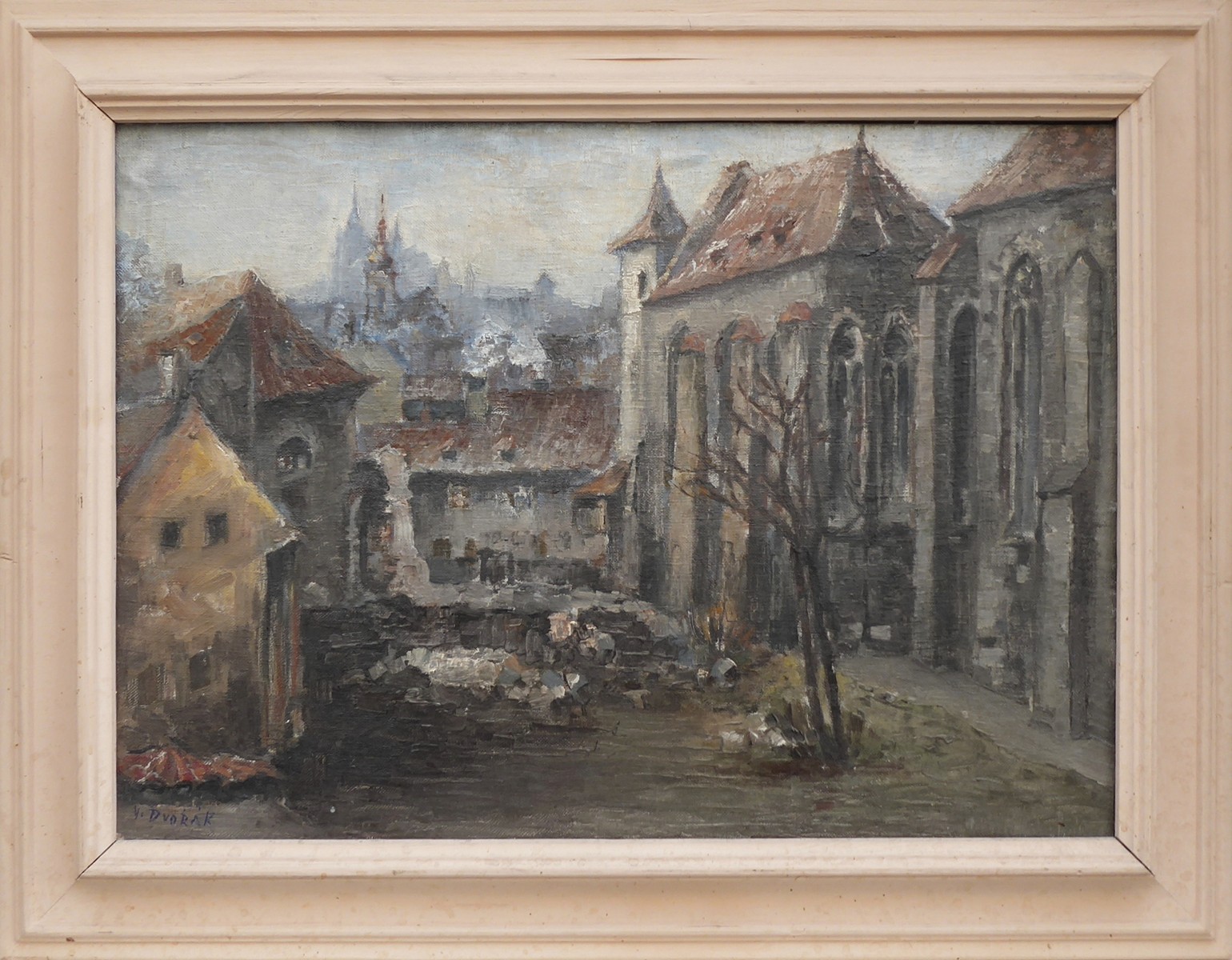 VLADIMÍR DVOŘÁK ? (1918-1976) - MĚSTSKÉ ZÁKOUTÍ U GOTICKÉHO KOSTELA