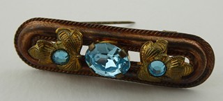 BROŽ SE SVĚTLE MODRÝMI SKLENĚNÝMI AKVAMARÍNY