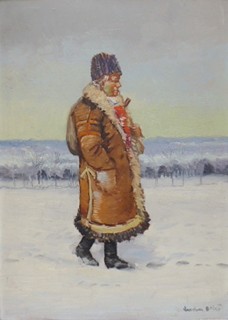LUDVÍK DOBEŠ (1914-1979) - MUŽ S DÝMKOU VE SLOVÁCKÉM KOŽUCHU (KOŽICHU)
