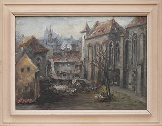 VLADIMÍR DVOŘÁK ? (1918-1976) - MĚSTSKÉ ZÁKOUTÍ U GOTICKÉHO KOSTELA