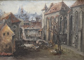 VLADIMÍR DVOŘÁK ? (1918-1976) - MĚSTSKÉ ZÁKOUTÍ U GOTICKÉHO KOSTELA