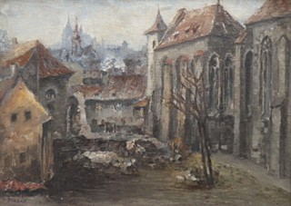 VLADIMÍR DVOŘÁK ? (1918-1976) - MĚSTSKÉ ZÁKOUTÍ U GOTICKÉHO KOSTELA