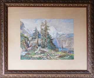 GUSTAV RICHARD STEINBRECHER ?(1828-1887) - PŘED VÝSTUPEM NA WIESBACHHORN - ROZMĚRNÝ OBRAZ