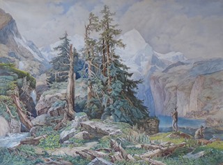 GUSTAV RICHARD STEINBRECHER ?(1828-1887) - PŘED VÝSTUPEM NA WIESBACHHORN - ROZMĚRNÝ OBRAZ