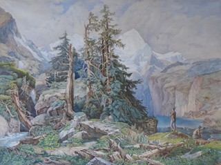 GUSTAV RICHARD STEINBRECHER ?(1828-1887) - PŘED VÝSTUPEM NA WIESBACHHORN - ROZMĚRNÝ OBRAZ