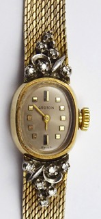 ZLATÉ DÁMSKÉ NÁRAMKOVÉ HODINKY S DIAMANTY - CROTON