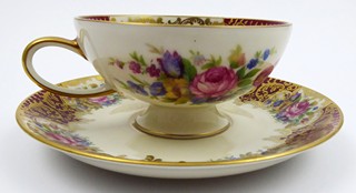 MOKA ŠÁLEK S PODŠÁLKEM S KARMÍNOVÝMI DÍLY - ROSENTHAL