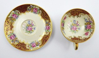 MOKA ŠÁLEK S PODŠÁLKEM S KARMÍNOVÝMI DÍLY - ROSENTHAL