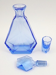 ART DECO KARAFA S 6 SKLENIČKAMI Z AKVAMARÍNOVÉHO SKLA - J. RIEDEL ?