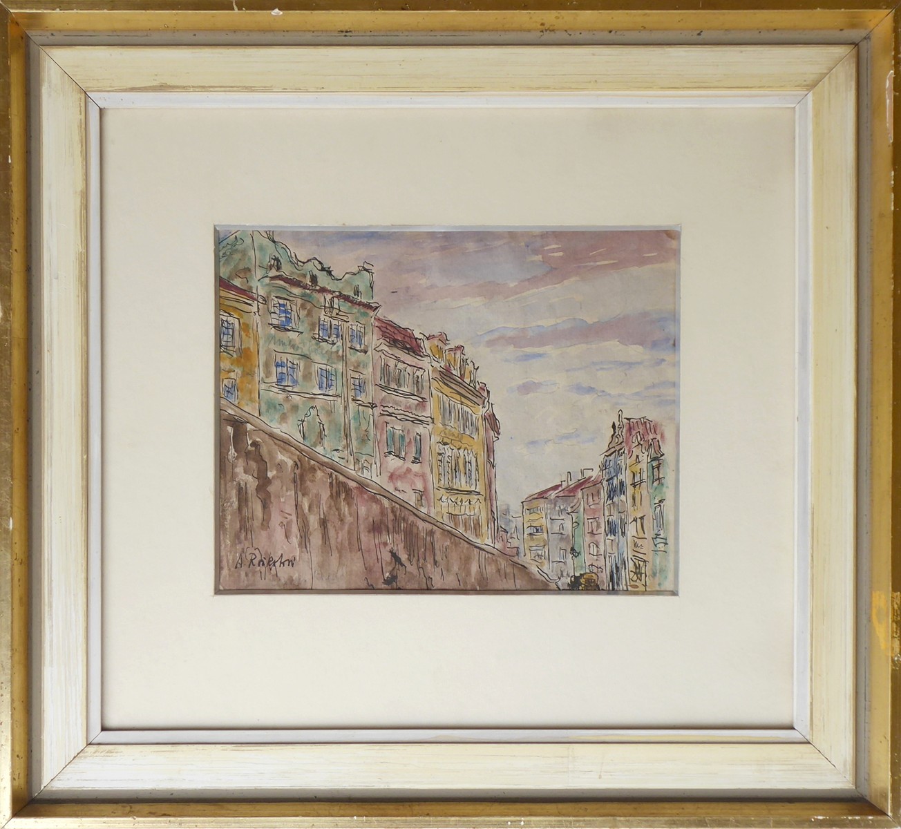 ANNA ROŠKOTOVÁ (1883-1967) - NOVÉ ZÁMECKÉ SCHODY POHLEDEM Z THUNOVSKÉ ULIČKY