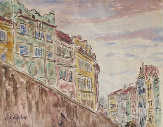 ANNA ROŠKOTOVÁ (1883-1967) - NOVÉ ZÁMECKÉ SCHODY POHLEDEM Z THUNOVSKÉ ULIČKY