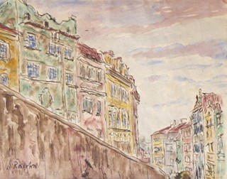 ANNA ROŠKOTOVÁ (1883-1967) - NOVÉ ZÁMECKÉ SCHODY POHLEDEM Z THUNOVSKÉ ULIČKY