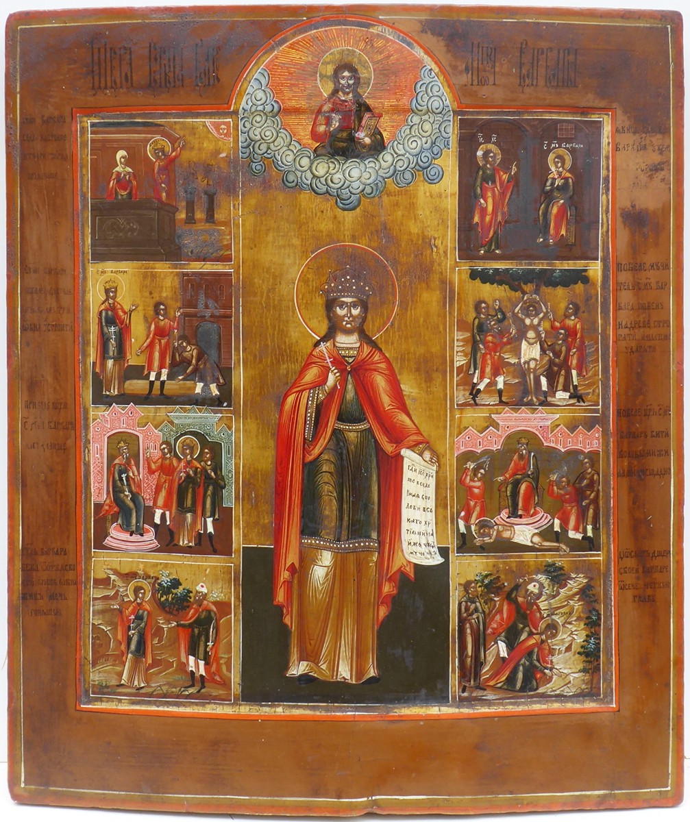 SV. BARBORA (VARVARA) A VÝJEVY ZE ŽIVOTA SVĚTICE - VELKÁ IKONA