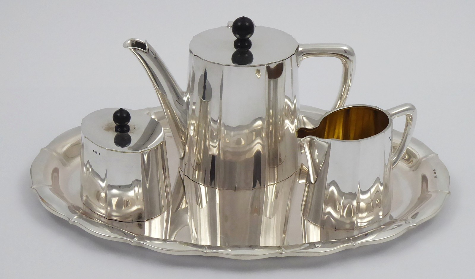 STŘÍBRNÁ ART DECO SOUPRAVA NA KÁVU - SANDRIK, DOLNÉ HÁMRE