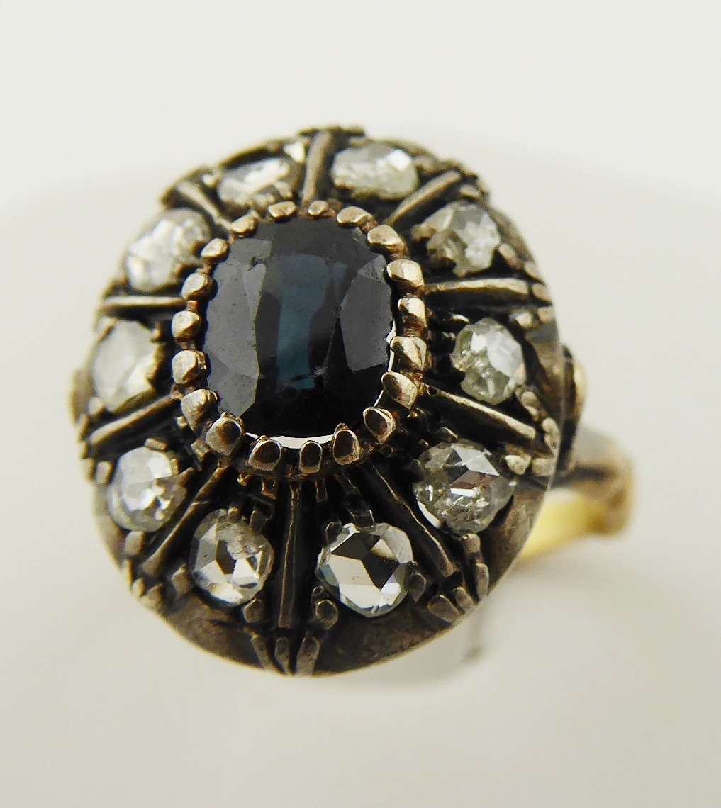 PRSTEN S PŘÍRODNÍM SAFÍREM A DIAMANTY, ITÁLIE 1840 - 1880