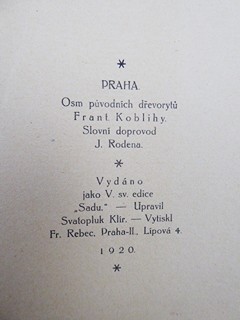 FRANTIŠEK KOBLIHA (1877-1962) - PRAHA - OSM PŮVODNÍCH DŘEVORYTŮ FRANTIŠKA KOBLIHY