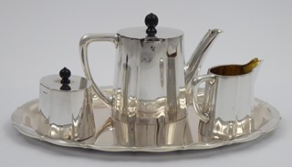 STŘÍBRNÁ ART DECO SOUPRAVA NA KÁVU - SANDRIK, DOLNÉ HÁMRE