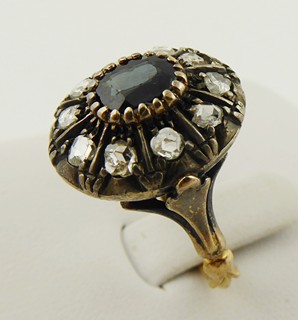 PRSTEN S PŘÍRODNÍM SAFÍREM A DIAMANTY, ITÁLIE 1840 - 1880
