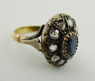 PRSTEN S PŘÍRODNÍM SAFÍREM A DIAMANTY, ITÁLIE 1840 - 1880