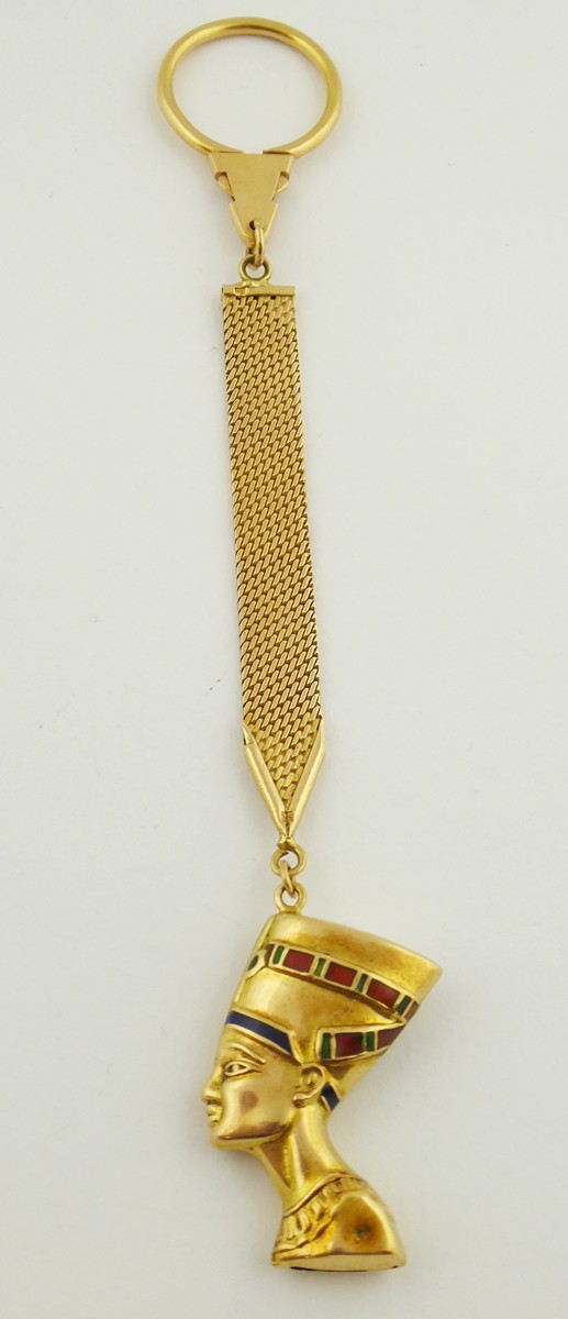 ZLATÝ DLOUHÝ PŘÍVĚSEK, ŠATLÉN S NEFERTITI - 18K