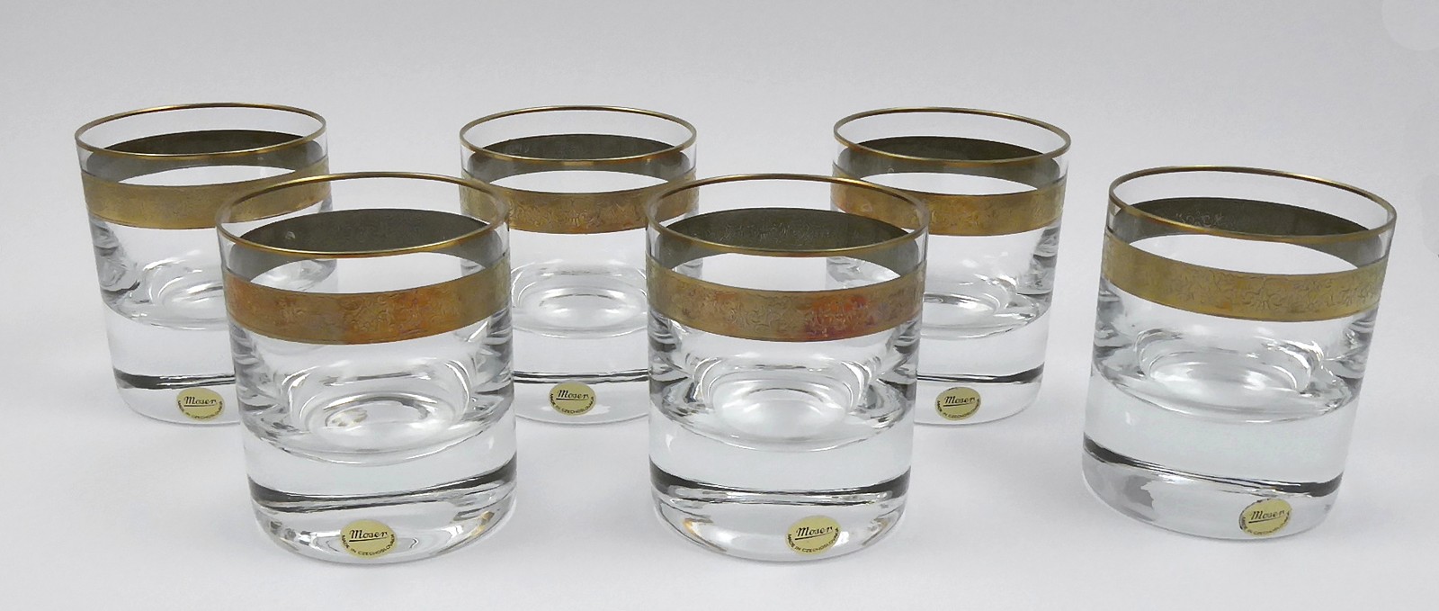 ŠEST WHISKY SKLENIC SE ZLATÝM PÁSEM V ORIGINÁLNÍ ETUI - MOSER