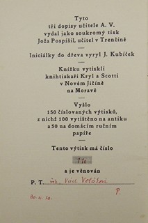 TŘI DOPISY UČITELE A.V. - VÝTISK ČÍSLO 110/150