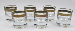 ŠEST WHISKY SKLENIC SE ZLATÝM PÁSEM V ORIGINÁLNÍ ETUI - MOSER