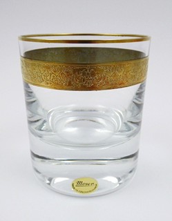 ŠEST WHISKY SKLENIC SE ZLATÝM PÁSEM V ORIGINÁLNÍ ETUI - MOSER
