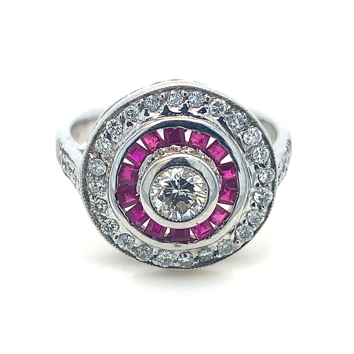 Prsten s diamanty a rubíny | Art deco | Československo 1935