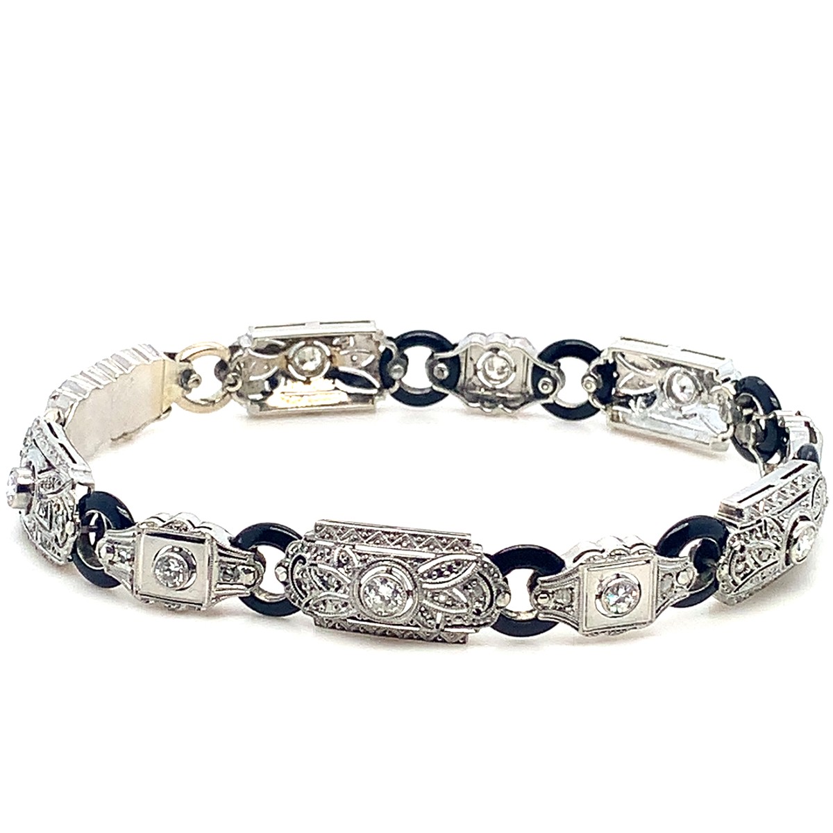 Luxusní náramek s diamanty a onyxy | Art deco | Francie - Paříž 1930