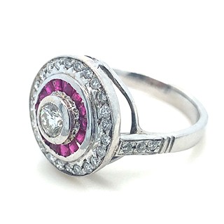 Prsten s diamanty a rubíny | Art deco | Československo 1935