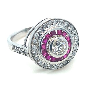 Prsten s diamanty a rubíny | Art deco | Československo 1935