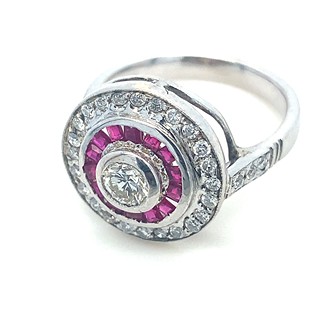 Prsten s diamanty a rubíny | Art deco | Československo 1935