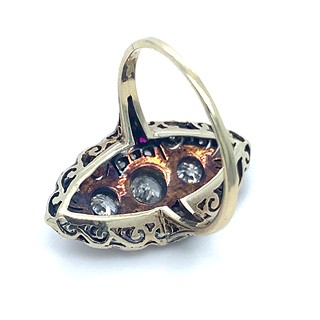 Prsten s diamanty a rubíny | Art deco | Československo 1930