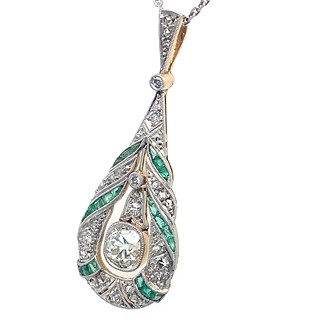 Luxusní přívěs s diamanty a smaragdy | Art deco | Československo 1930