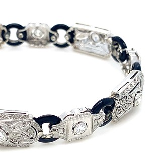 Luxusní náramek s diamanty a onyxy | Art deco | Francie - Paříž 1930