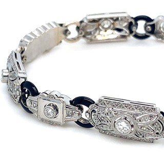 Luxusní náramek s diamanty a onyxy | Art deco | Francie - Paříž 1930