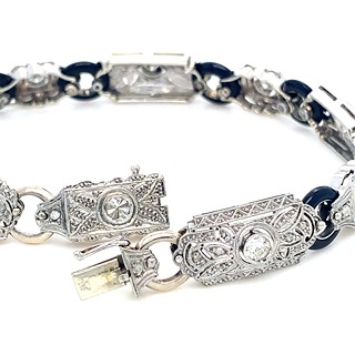 Luxusní náramek s diamanty a onyxy | Art deco | Francie - Paříž 1930