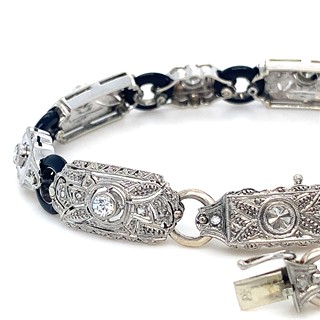 Luxusní náramek s diamanty a onyxy | Art deco | Francie - Paříž 1930