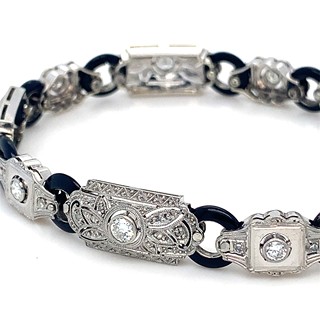 Luxusní náramek s diamanty a onyxy | Art deco | Francie - Paříž 1930