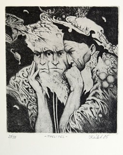 Josef Kábrt (1920 - 1989) - 3 listy - Myslitel, Půlakt, Ex libris Cranach