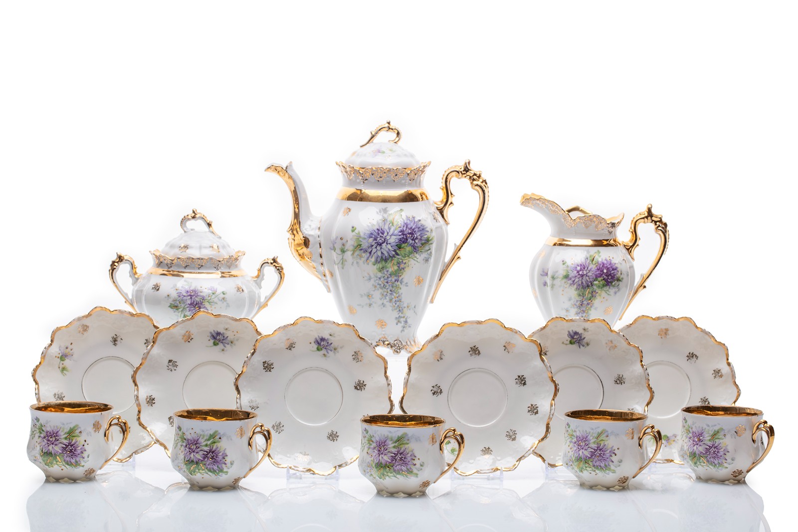 Porcelánová kávová souprava s květinami | Moritz Zdekauer, Stará Role u Karlových Varů (Altrohlau)