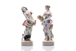 Párové porcelánové figurky alegorií ročních období | Ernst Bohne Söhne, Rudolstadt (Německo)