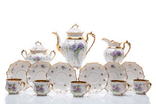 Porcelánová kávová souprava s květinami | Moritz Zdekauer, Stará Role u Karlových Varů (Altrohlau)