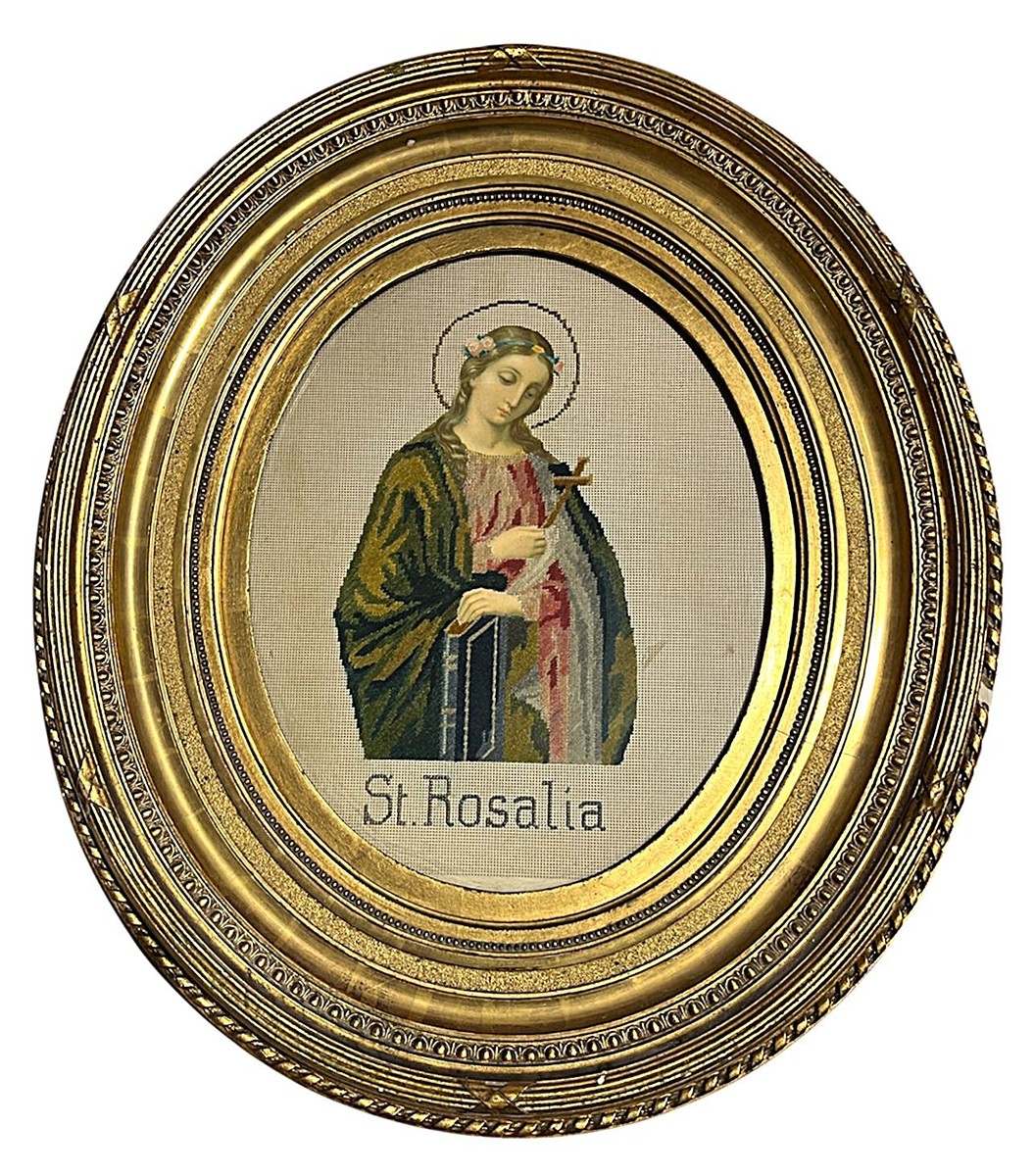Vyšívaná ikona- Svatá Rozálie