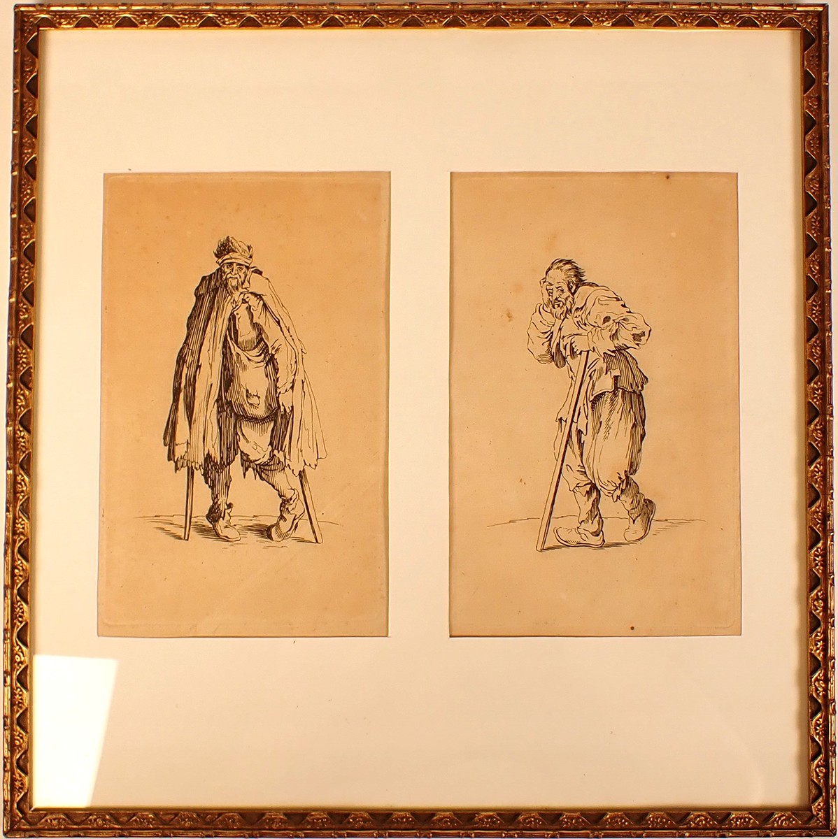 Jacques Callot (1592 - 1635) - Žebrák s holí a Žebrák s berlemi a pytlem