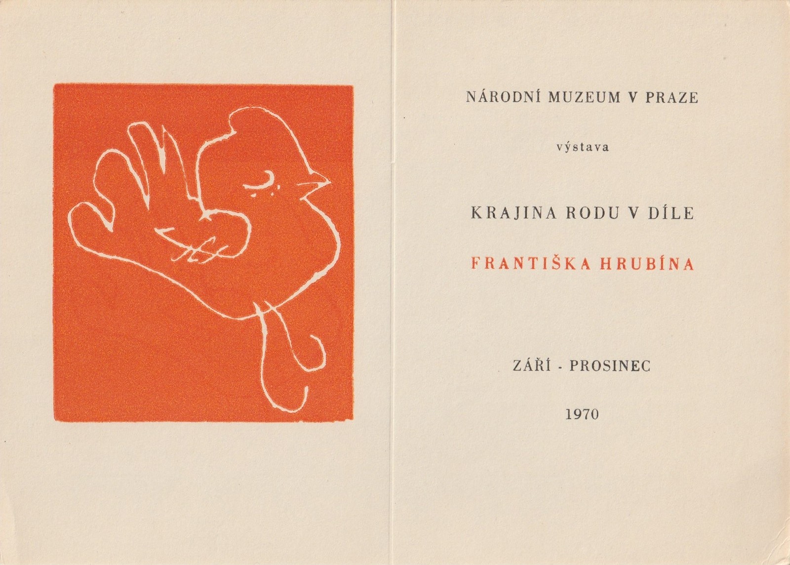 František Hrubín (1910 – 1971) - Pozvánka na výstavu Františka Hrubína ze roku 1970