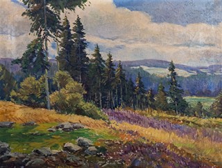 Josef Bino (1881 – 1947) - Podzimní krajina s vřesovištěm